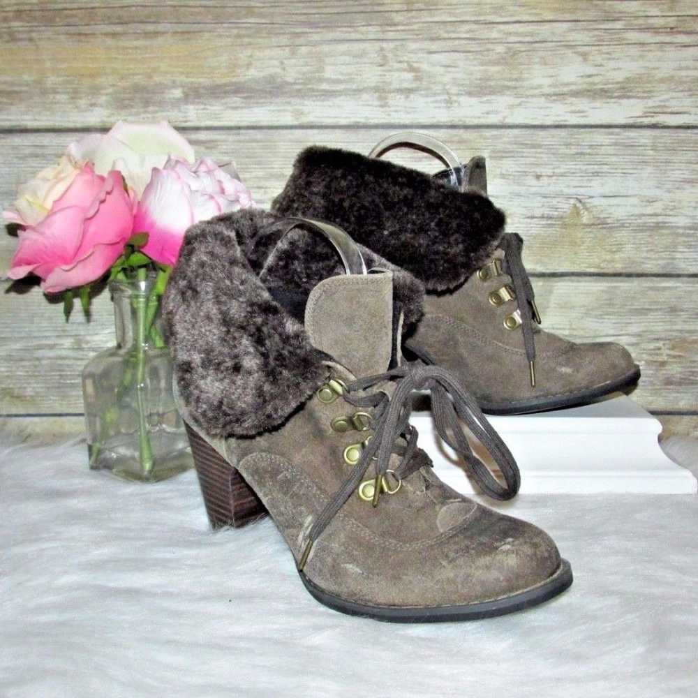 Indigo by Clarks Brown Leather Faux Fur Trim Boots